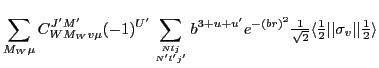 $\displaystyle \sum_{M_W\mu} C^{J'M'}_{WM_Wv\mu}
(-1)^{U'}
\sum_{{Nlj}\atop{N'l...
...yle{\frac{1}{2}}}\vert\vert\sigma_{v}\vert\vert{\textstyle{\frac{1}{2}}}\rangle$