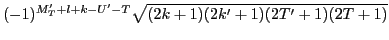 $\displaystyle (-1)^{M'_T+l+k-U'-T}\sqrt{(2k+1)(2k'+1)(2T'+1)(2T+1)}$