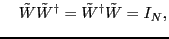 $\displaystyle \quad \tilde{{W}} \tilde{{W}}^\dagger = \tilde{{W}}^\dagger \tilde{{W}} = {I}_N,$