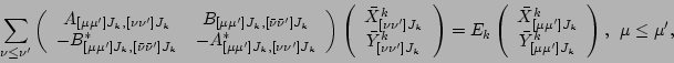 \begin{displaymath}
\sum_{\nu\leq\nu^\prime}
\left(
\begin{array}{cc}
A_{[\mu\mu...
...mu\mu^\prime]J_k}
\end{array}\right),\ \ \mu \leq \mu^\prime ,
\end{displaymath}