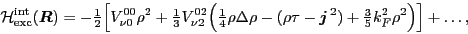 \begin{displaymath}
{\cal H}^{\text{int}}_{\text{exc}}(\mbox{{\boldmath {$R$}}}...
...)
+{\textstyle{\frac{3}{5}}}k_F^2\rho^2
\Big)\Big] + \ldots,
\end{displaymath}