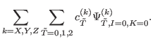 $\displaystyle \sum_{k=X,Y,Z} \sum_{\tilde{T}=0,1,2} c^{(k)}_{\tilde{T}}
\Psi_{\tilde{T},I=0,K=0}^{(k)}.$