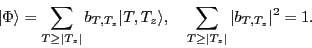 \begin{displaymath}
\vert\Phi \rangle = \sum_{T\geq
\vert T_z\vert}b_{T,T_z}\ver...
... \quad \sum_{T\geq \vert T_z\vert} \vert b_{T,T_z}\vert^2 = 1.
\end{displaymath}