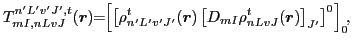 $\displaystyle T_{m I, n L v J}^{n' L' v' J',t} (\bm{r}) \!\!=\!\!
\left[\left[ ...
...ft[D_{m I} \rho_ {n L v J}^t(\bm{r}) \right]_{J'} \right]^{0} \right]_{0}\!\!
,$