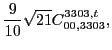 $\displaystyle \frac{9}{10} \sqrt{21} C_{00,3303}^{3303,t},$