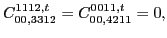 $\displaystyle C_{00,3312}^{1112,t}=C_{00,4211}^{0011,t}=0,$