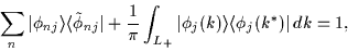 \begin{displaymath}\sum_{n} \vert\phi_{nj}\rangle \langle \tilde{\phi}_{nj}\vert...
...L_+}
\vert\phi_j(k)\rangle \langle \phi_j(k^*)\vert \, dk = 1,
\end{displaymath}