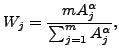 $\displaystyle W_j = \frac{mA_j^\alpha}{\sum_{j=1}^m A_j^\alpha},$