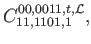 $\displaystyle C_{11,1101,1}^{00,0011,t,\mathcal{L}} ,$