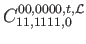 $\displaystyle C_{11,1111,0}^{00,0000,t,\mathcal{L}}$