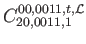 $\displaystyle C_{20,0011,1}^{00,0011,t,\mathcal{L}}$