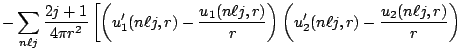 $\displaystyle \displaystyle
-\sum_{n\ell j}\frac{2j+1}{4\pi r^2}
\left[
\left(u...
...{r}\right)
\left(u_2'(n\ell j,r)-\frac{u_2(n\ell j,r)}{r}\right) \right.
\hfill$