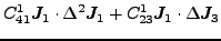 $\displaystyle C^1_{41} \vec {J}_1\cdot\Delta^2 \vec {J}_1
+ C^1_{23} \vec {J}_1\cdot\Delta\vec {J}_3$