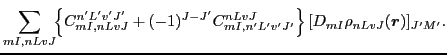 $\displaystyle \sum_{mI,nLvJ}\!\!
\left\{C^{n'L'v'J'}_{mI,nLvJ}+(-1)^{J-J'}C^{nLvJ}_{mI,n'L'v'J'}\right\}
[D_{mI}\rho_{nLvJ}(\vec{r})]_{J'M'}.$