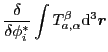 $\displaystyle \frac{\delta}{\delta\phi_{i}^{*}}\int T_{a,\alpha}^{\beta}{\rm d}^3\vec{r}$