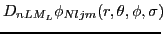 $\displaystyle D_{nLM_L}\phi_{Nljm}(r,\theta,\phi,\sigma) \!\!$