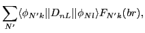 $\displaystyle \sum_{N'} \langle\phi_{N'k}\vert\vert D_{nL}\vert\vert\phi_{Nl}\rangle F_{N'k}(br),$