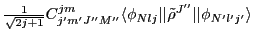 $\displaystyle {\textstyle{\frac{1}{\sqrt{2j+1}}}} C^{jm}_{j'm'J''M''} \langle\phi_{Nl j}\vert\vert\tilde{\rho}^{J''}\vert\vert\phi_{N'l'j'}\rangle$