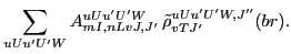 $\displaystyle \sum_{uUu'U'W} A^{uUu'U'W}_{mI,nLvJ,J'}\,\tilde{\rho}^{uUu'U'W,J''}_{vTJ'}(br) .$