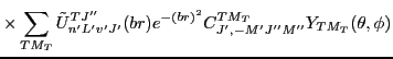 $\displaystyle \times \sum_{TM_T} \tilde{U}_{n'L'v'J'}^{TJ''}(br) e^{-(br)^2}
C^{TM_T}_{J',-M'J''M''} Y_{TM_T}(\theta,\phi)$