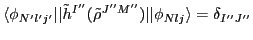 $\displaystyle \langle\phi_{N'l'j'}\vert\vert\tilde{h}^{I''}(\tilde{\rho}^{J''M''})\vert\vert\phi_{Nlj}\rangle =
\delta_{I''J''}$