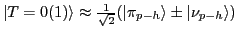 $ \vert T=0(1)\rangle \approx \frac{1}{\sqrt{2}}
(\vert\pi_{p-h}\rangle \pm \vert\nu_{p-h}\rangle )$