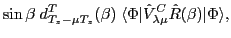 $\displaystyle \sin\beta \; d^{T}_{T_z-\mu T_z}(\beta)\;
\langle\Phi \vert \hat V^C_{\lambda \mu } \hat{R}(\beta)\vert\Phi\rangle ,$