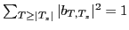 $\sum_{T\geq \vert T_z\vert} \vert b_{T,T_z}\vert^2 = 1$