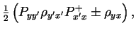 $\displaystyle {\textstyle{\frac{1}{2}}}\left(P_{yy'}\rho_{y'x'}P^+_{x'x}
\pm \rho_{yx}\right) ,$