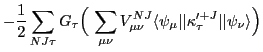 $\displaystyle - \frac{1}{2} \sum_{NJ\tau} G_\tau \Bigl(\sum_{\mu \nu} V_{\mu \...
...
\langle\psi_{\mu}\vert\vert\kappa'^{+J}_\tau\vert\vert\psi_{\nu}\rangle \Bigr)$