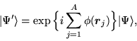 \begin{displaymath}
\vert\Psi'\rangle = \exp\Big\{i\sum_{j=1}^A\phi(\mbox{{\boldmath {$r$}}}_j)\Big\}
\vert\Psi\rangle,
\end{displaymath}