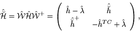 \begin{displaymath}
\hat{\breve{\mathcal H}} = \hat{\mathcal W}\hat{\mathcal H}\...
...reve{h}}^{+} & -\hat{h}^{TC}+\hat{\lambda}\end{array}\right) ,
\end{displaymath}