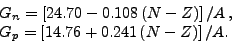 \begin{displaymath}
\begin{array}{l}
G_{n}=\left[24.70-0.108 \left( N-Z \right)\...
..._{p}=\left[14.76+0.241 \left( N-Z \right)\right]/A.
\end{array}\end{displaymath}