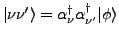 $\vert\nu\nu^\prime\rangle =
\alpha^\dagger_\nu\alpha^\dagger_{\nu^\prime}\vert\phi\rangle$