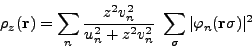 \begin{displaymath}
\rho_z({\bf r})
=
\displaystyle
\sum_n
\frac{z^2v_n^2}
...
...^2+z^2v_n^2}~
\sum_\sigma\vert\varphi_n({\bf r}\sigma)\vert^2
\end{displaymath}