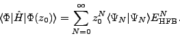 \begin{displaymath}
\langle\Phi\vert\hat{H}\vert\Phi(z_0)\rangle
=\sum_{N=0}^{\...
...le\Psi_N\vert\Psi_N\rangle E^N_{\mbox{\rm\scriptsize {HFB}}} .
\end{displaymath}