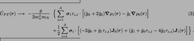 \begin{widetext}
\begin{eqnarray}
\hat{U}_{PT}(\bm{r}) \longrightarrow &-{\displ...
...{g}_2 \tau_{z,i} ) \bm{J}_1(\bm{r}) \Big] \Big\} ~.
\end{eqnarray}\end{widetext}