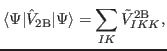 $\displaystyle \langle \Psi \vert \hat V_{\rm {2B}} \vert\Psi \rangle = \sum_{IK} \tilde{V}_{IKK}^{\rm {2B}},$