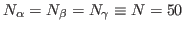 $ N_\alpha = N_\beta =
N_\gamma \equiv N = 50$