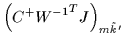 $\displaystyle \left(C^+{W^{-1}}^T J\right)_{m\tilde{k}'}$