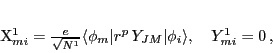 \begin{displaymath}
{X}_{mi}^{1} = \frac{e}{\sqrt{N^1}} \langle \phi_m\vert r^p\,Y_{JM}
\vert \phi_i\rangle , \quad {Y}_{mi}^{1} = 0\,,
\end{displaymath}