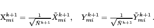 \begin{displaymath}
{X}_{mi}^{k+1} = \frac{1}{\sqrt{\tilde{N}^{k+1}}} \tilde{...
...+1} = \frac{1}{\sqrt{\tilde{N}^{k+1}}} \tilde{Y}_{mi}^{k+1}\,.
\end{displaymath}