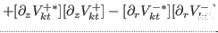 $\displaystyle +[\partial_{z} V^{+\ast}_{kt}][ \partial_{z} V^{-}_{kt'}]-[\partial_{r} V^{-\ast}_{kt}][ \partial_{r} V^{+}_{kt'}] $