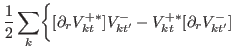 $\displaystyle \frac{1}{2}\sum_{k}\biggr\{[\partial_{r} V^{+\ast}_{kt}]V^{-}_{kt'}-V^{+\ast}_{kt}[\partial_{r} V^{-}_{kt'}]$