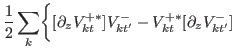 $\displaystyle \frac{1}{2}\sum_{k}\biggr\{[\partial_{z} V^{+\ast}_{kt}]V^{-}_{kt'}-V^{+\ast}_{kt}[\partial_{z} V^{-}_{kt'}]$