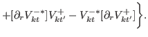 $\displaystyle +[\partial_{r} V^{-\ast}_{kt}]V^{+}_{kt'}-V^{-\ast}_{kt}[\partial_{r} V^{+}_{kt'}]\biggr\}.$