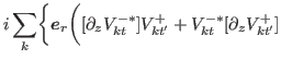 $\displaystyle i \sum_{k}\biggr\{ \bbox{e}_r\biggr([\partial_z V^{-\ast}_{kt}]V^{+}_{kt'}+ V^{-\ast}_{kt}[\partial_z V^{+}_{kt'}]$