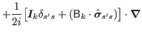 $\displaystyle + \frac{1}{2i}\big[\bbox{I}_k \delta_{s's}
 + ({\mathsf B}_k \cdot\hat{\bbox{\sigma}}_{s's})\big]\cdot\bbox{\nabla} $
