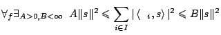 $\displaystyle \forall_f \exists_{A>0, B<\infty} \;\; A\Vert s\Vert^2 \le \sum_{i\in I} \vert\left<\psi_i, s\right>\vert^2 \le B\Vert s\Vert^2$